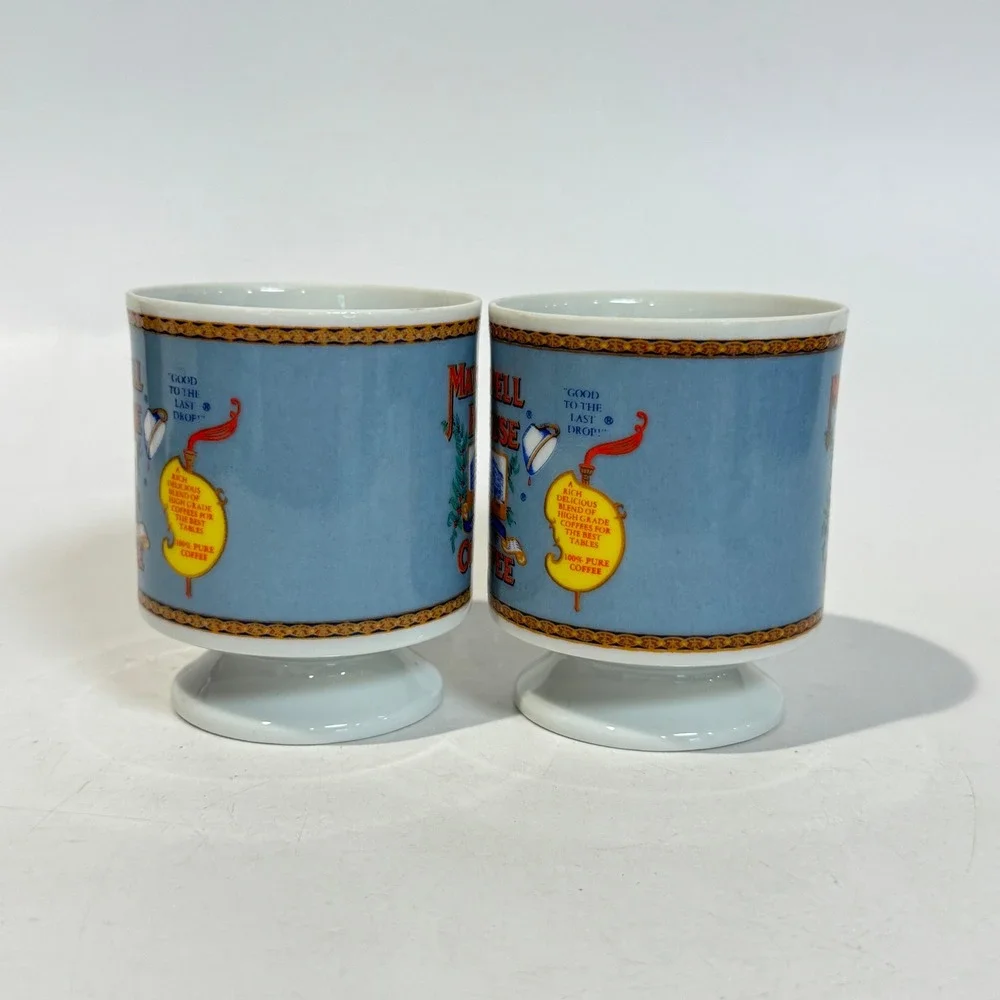 Vintage 70s Pair of Maxwell House Pedestal Coffee Mugs Cups ITD Japan Maker Mark